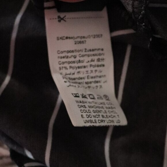 Emery Women's M Black Striped Bell Sleeve Off-the-Shoulder Flare Romper Shorts - Picture 8 of 8